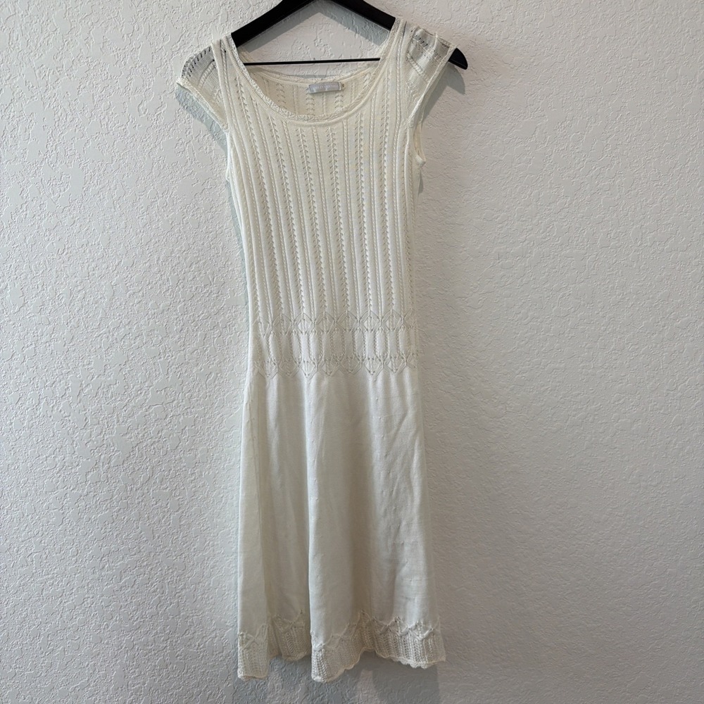 Badgley Mischka Ivory Light Weigh Open Knit Cap Sleeves Lined Size Xs
